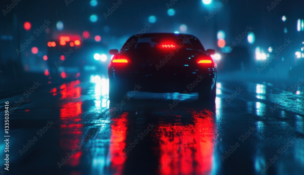Flashing police lights in a blurred background at a crime scene Flashing police lights in a blurred background at a crime scene