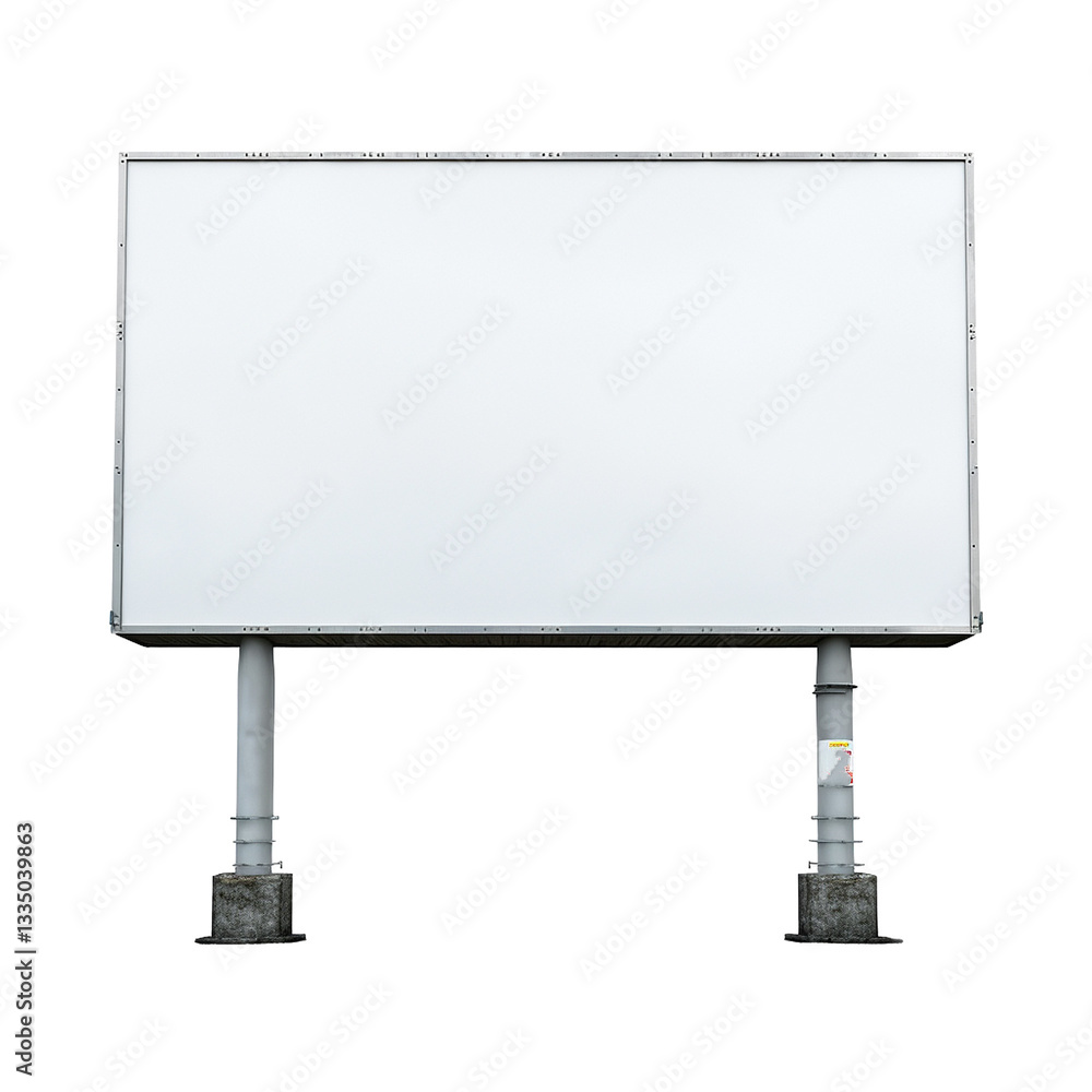 Obraz premium Blank Advertisement Billboard on Two Concrete Pillars Against White Background
