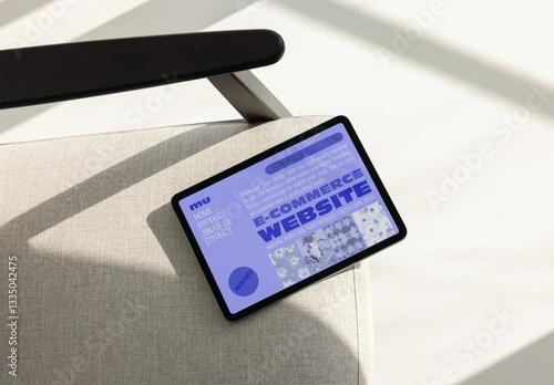 Tablet Mockup Resting on a Chair in a Sunlit Room
