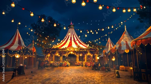 Nighttime circus tent city