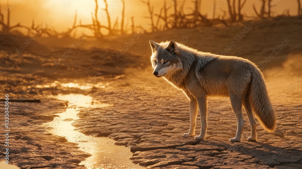 Fototapeta premium Lone Wolf in a Dystopian Wasteland