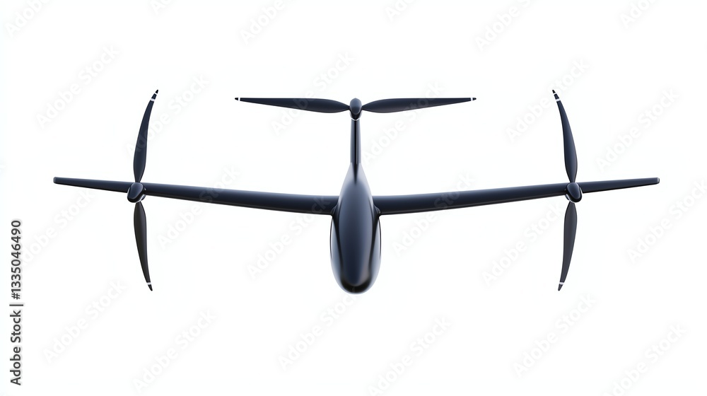 A sleek, modern drone featuring four propellers on a white isolated background. A sleek, modern drone featuring four propellers on a white isolated background.