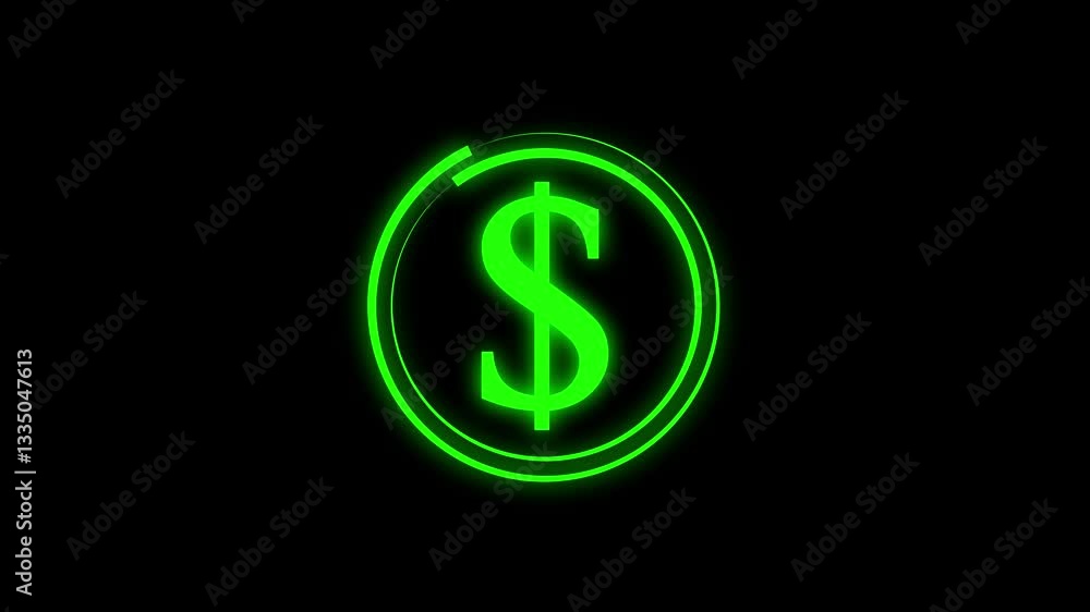 Dollar icon green color circle animation on black background.. Dollar icon green color circle animation on black background..