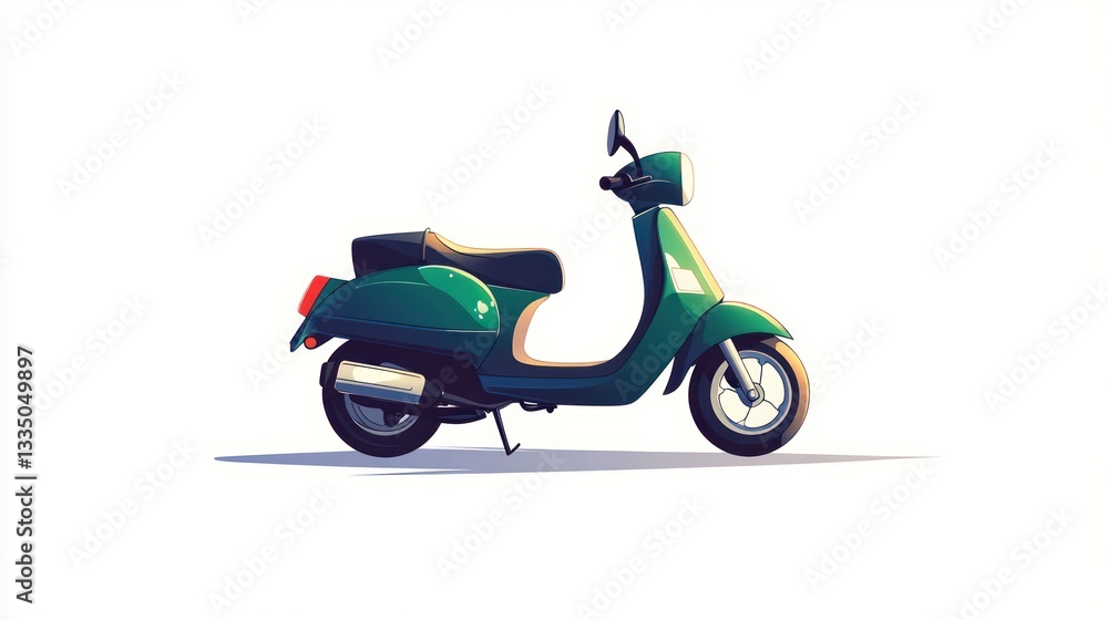 Green scooter illustration, side view, against white background, for a vehicle design catalog Green scooter illustration, side view, against white background, for a vehicle design catalog