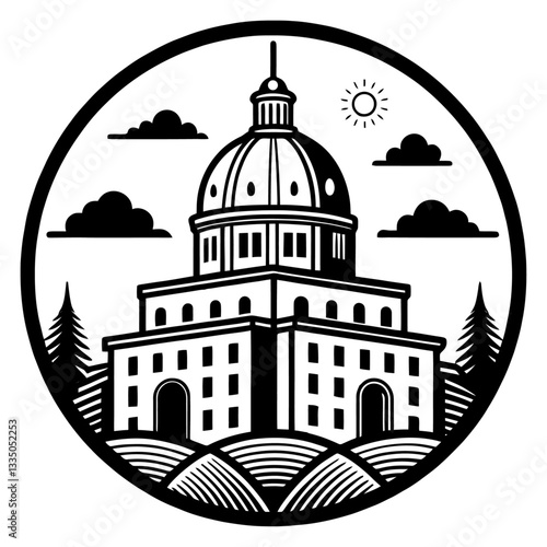 Stylish Black and White Capitol Building Emblem