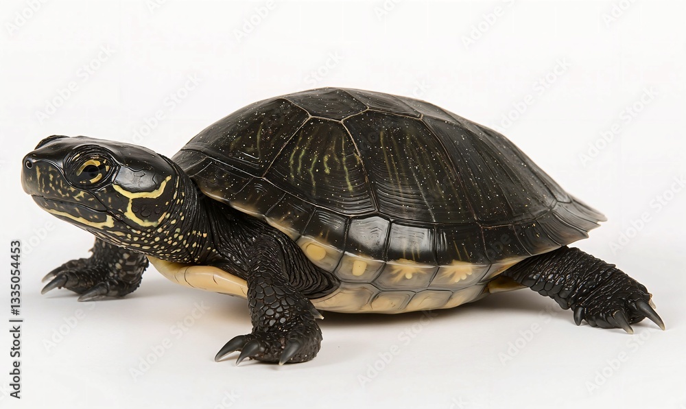Obraz premium Detailed Close-Up of a Juvenile Turtle on a Pure White Background