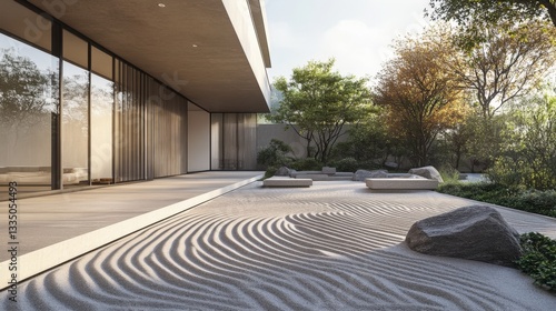 Modern minimalist house with zen garden.