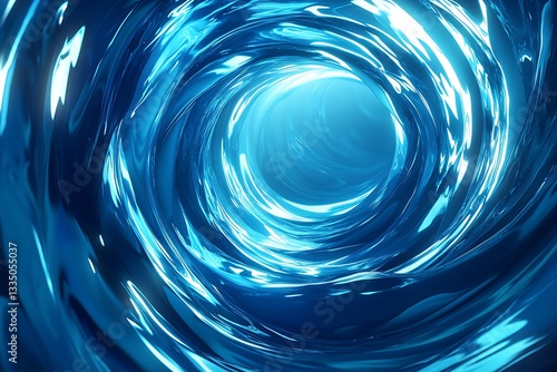 A dynamic swirling tunnel composed entirely of liquid blue materials