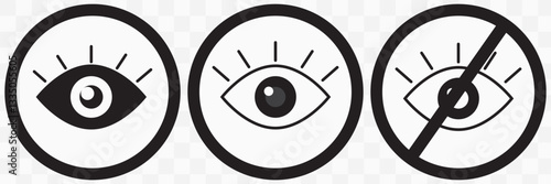 Set of 3 "Hide" icons with an unexpanded vector & 1 silhouette - Hide icon eye with line through it, action of concealing or hiding content represent hidden items. EPS 10.