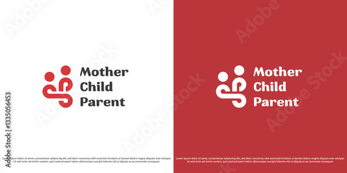 Mother child care logo design illustration. Silhouette of mother hugging baby family calm support parenting embrace people person. Abstract minimal simple icon symbol.