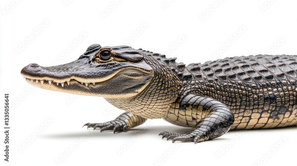 Obraz premium American Alligator Portrait: A Close-Up of a Juvenile Alligator Against a White Background
