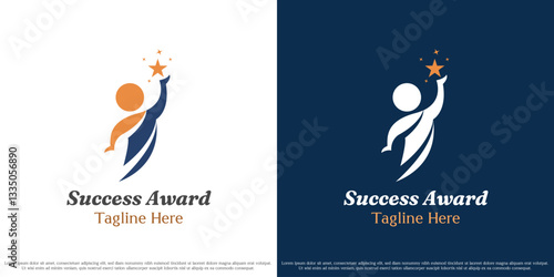 Success award logo design illustration. Silhouette of person winning professional business career success award achievement hope dream. Simple abstract minimal icon symbol.
