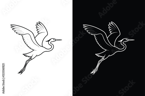 Egret flying icon vector on White Background ,Vector Art Illustration on white background.