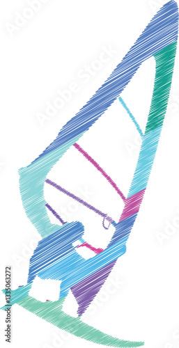 Windsurfing Silhouette Scribble, Art Dynamic Water Sport Illustration