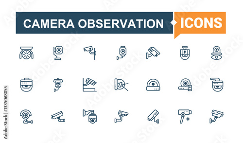 Camera Observation icon. Included protection, safe, shield, defense, security, firewall and more. Surveillance related icon set. Thin outline icons pack. Vector line and solid icons.