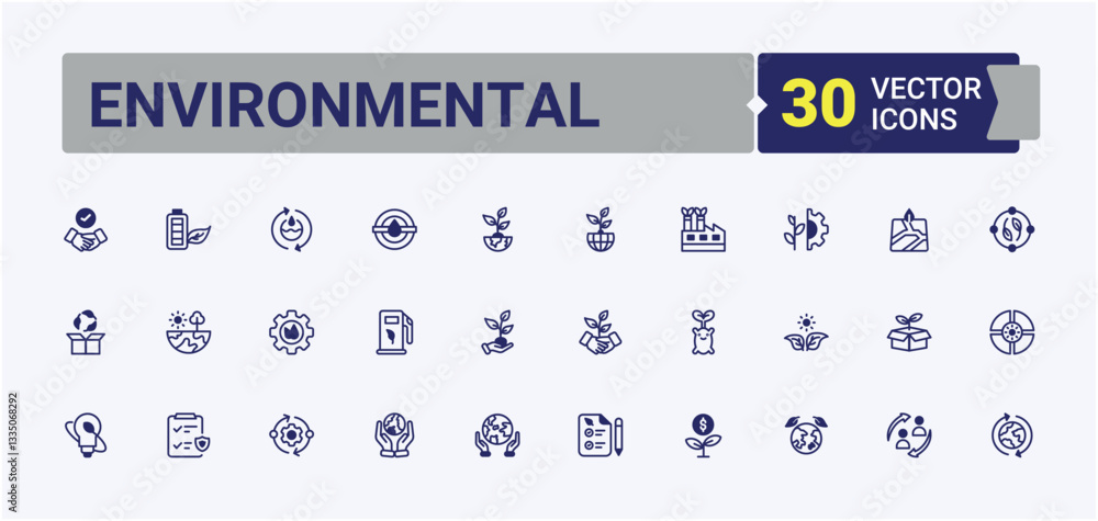 Fototapeta premium Environmental modern icon set. Includes thin line eco, environment, energy, sustainable and more. Sustainability line icon set. Outline symbol collection. Pixel perfect. Vector line and solid icons.