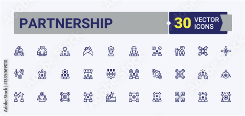 Partnership icon set. Contains related to career, company, unity, team, management and more. Teamwork related icon set. Isolated icons. Vector line and solid icons.