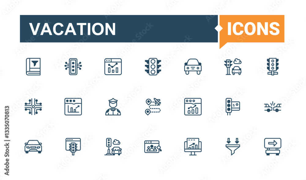 Vacation icon set. Includes thin line traveler, tour, beach, holiday and more. Tourism icon pack. UI icons set in a flat style. Vector line and solid icons. Pixel perfect. Vacation icon set. Includes thin line traveler, tour, beach, holiday and more. Tourism icon pack. UI icons set in a flat style. Vector line and solid icons. Pixel perfect.