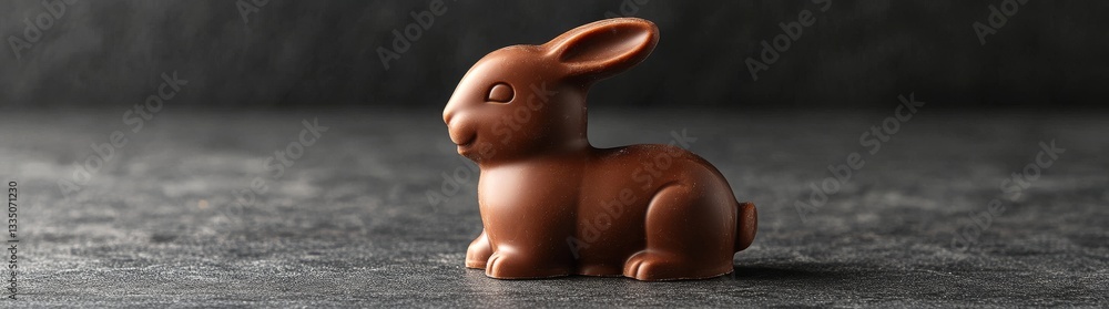 A festive and indulgent atmosphere is created by a chocolate bunny surrounded by scattered chocolate eggs A festive and indulgent atmosphere is created by a chocolate bunny surrounded by scattered chocolate eggs