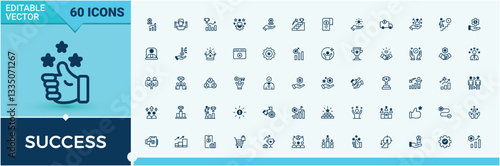 Success related icon. Included grow, business, trophy, growth, winner and more. Collection of simple line web icons. Achieve icon collection. Signs for web and mobile app.