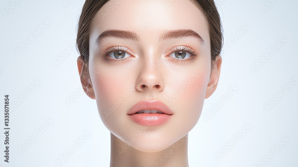 Fototapeta premium Elegant woman with pink lipstick, a studio portrait on white background