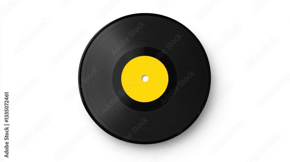 Fototapeta premium Vintage Black Vinyl Record with Yellow Center