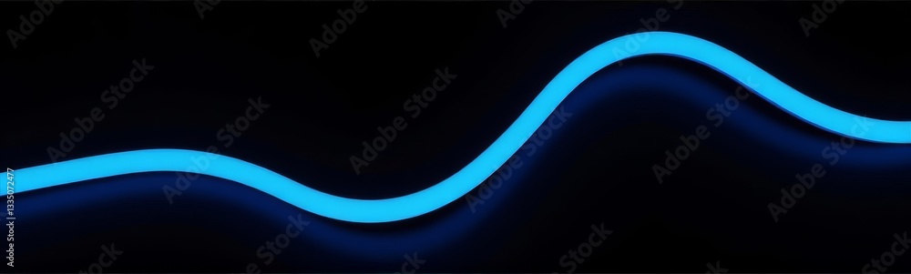 Obraz premium Glowing blue neon wave on black background, modern aesthetics