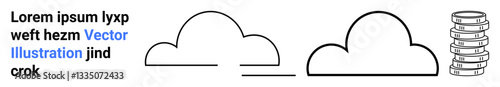 Simplified outline of two cloud shapes next to server stack. Ideal for technology, computing, data storage, networking, IT infrastructure, cloud services, simple landing page