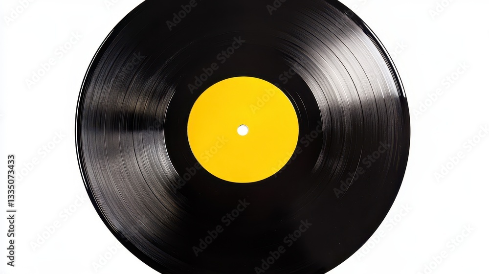Obraz premium Black Vinyl LP with Vibrant Yellow Label