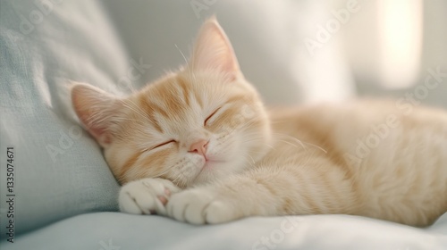 Wallpaper Mural Relaxed orange tabby cat lounging on soft couch, sunlit room, peaceful ambiance, perfect for cozy home moments, copy-space available. Torontodigital.ca