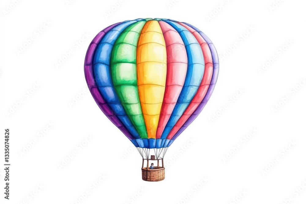 Naklejka premium Vibrant Watercolor Hot Air Balloon Floating in a Bright Sky