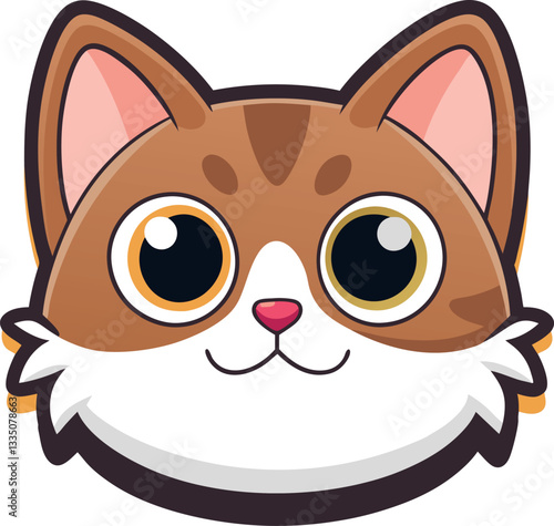 A cute cat vector illustration face with big eyes and a sweet smile