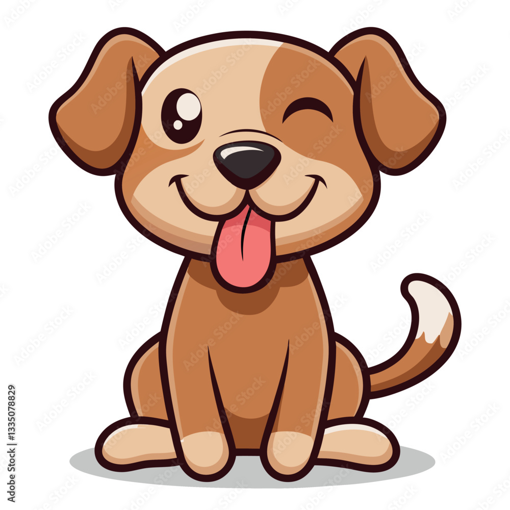 A cute brown cartoon puppy vector illustration, happy and isolated A cute brown cartoon puppy vector illustration, happy and isolated