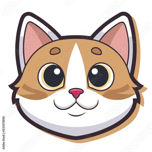 A cute cat vector illustration face with big eyes and a sweet smile