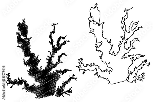 Lake Lewisville Reservoir (United States of America, North America, us, usa, Texas) map vector illustration, scribble sketch Garza-Little Elm Dam map