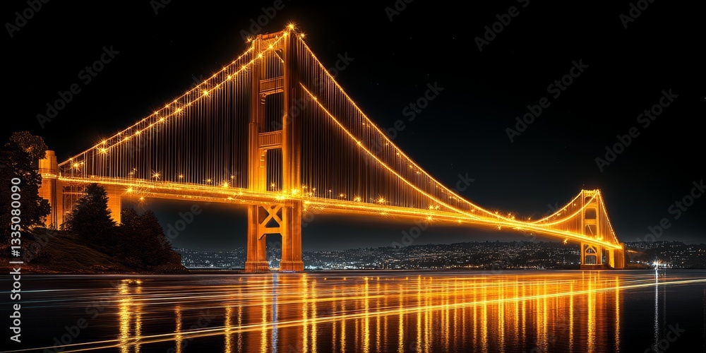 Obraz premium Illuminated bridge night view san francisco landscape photography urban environment aesthetic perspective