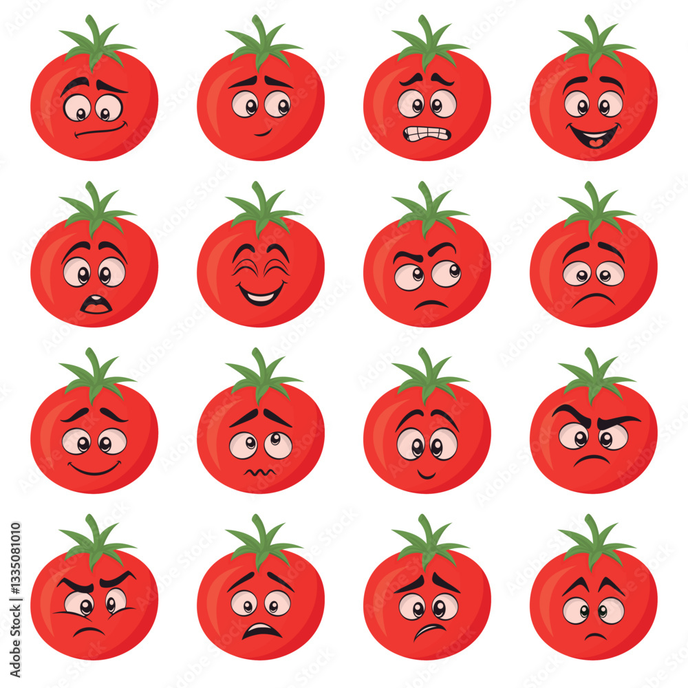 Vector Tomato Face Expressions Set. Cartoon Tomato Characters, Different Emotions. Cute Faces Collection, Funny Mood. Happy, Angry, Sad, Surprised, Laughing, Crying Tomato Faces Vector Tomato Face Expressions Set. Cartoon Tomato Characters, Different Emotions. Cute Faces Collection, Funny Mood. Happy, Angry, Sad, Surprised, Laughing, Crying Tomato Faces