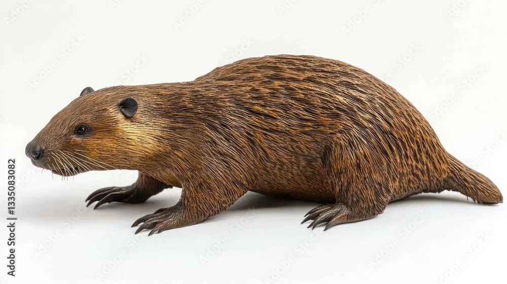 Detailed Carved Wooden Model of a Coypu, Wildlife Specimen Detailed Carved Wooden Model of a Coypu, Wildlife Specimen