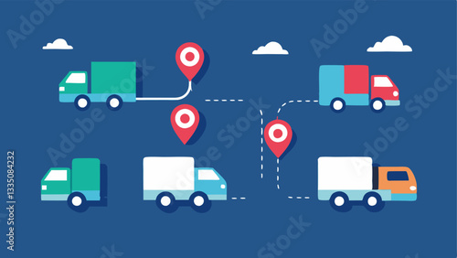 Smart Delivery Trucks A fleet of delivery trucks with GPS icons above them traversing a map with highlighted optimal routes and traffic patterns symbolizing AIdriven navigation.