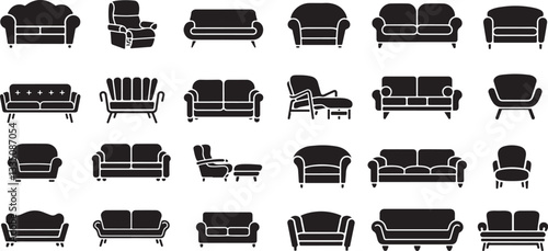 Sofa chair icons silhouette