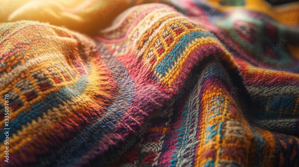 Colorful Textured Fabric with Intricate Patterns and Soft Fibers