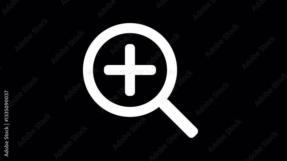 Icon search plus is distorted. Glitch. Noise, chromatic aberration, geometric distortion. Transparent background, looped. In-Out looped. Alpha BW at the end Icon search plus is distorted. Glitch. Noise, chromatic aberration, geometric distortion. Transparent background, looped. In-Out looped. Alpha BW at the end