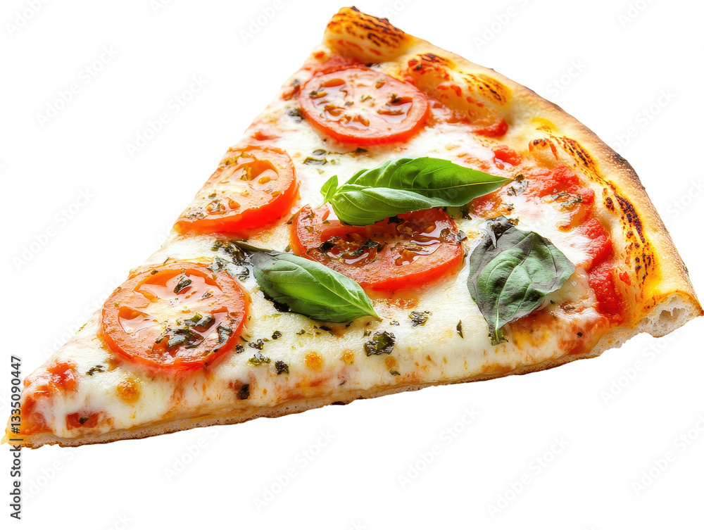 Isolated Pizza Slice with Tomatoes and Basil Isolated Pizza Slice with Tomatoes and Basil