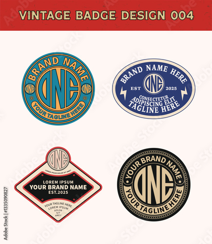 Vintage badge logo design template with a monogram and the text editable for clothing and apparel