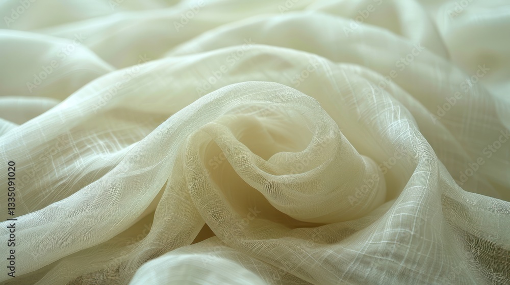 Cream-colored fabric draped, close-up, soft light Cream-colored fabric draped, close-up, soft light