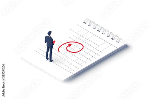 Person Planning on Calendar with Red Arrow Shows Schedule Loop