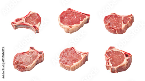 Pack Pork Chops Set in Different Poses Against Transparent Background for Butcher Shops, Restaurant Menus, or Culinary Projects