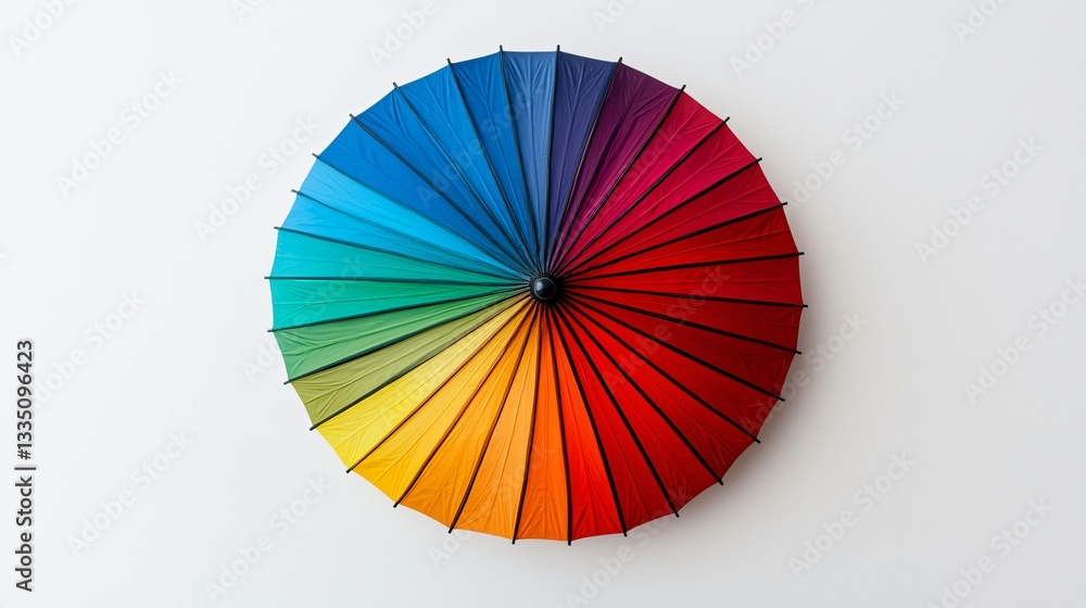 Obraz premium A colorful umbrella viewed from above, showcasing a gradient of vibrant colors.