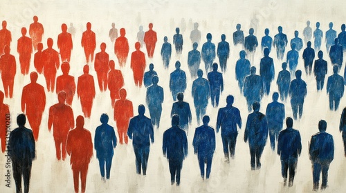 Divided crowd of people