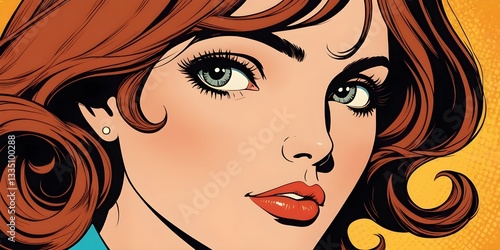 Pop art comic style portrait close up face of a woman, illustration.